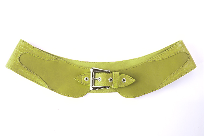 Pistachio green women's dress belt, matching pumps and bags. Made to measure. Profile view - Florence KOOIJMAN